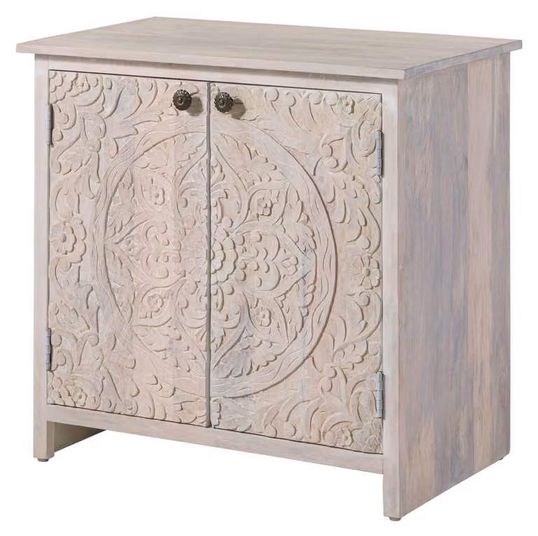 MASSIVMOEBEL24 | Comò in legno di mango 80x48x78 bianco oliato KASHMIR #108