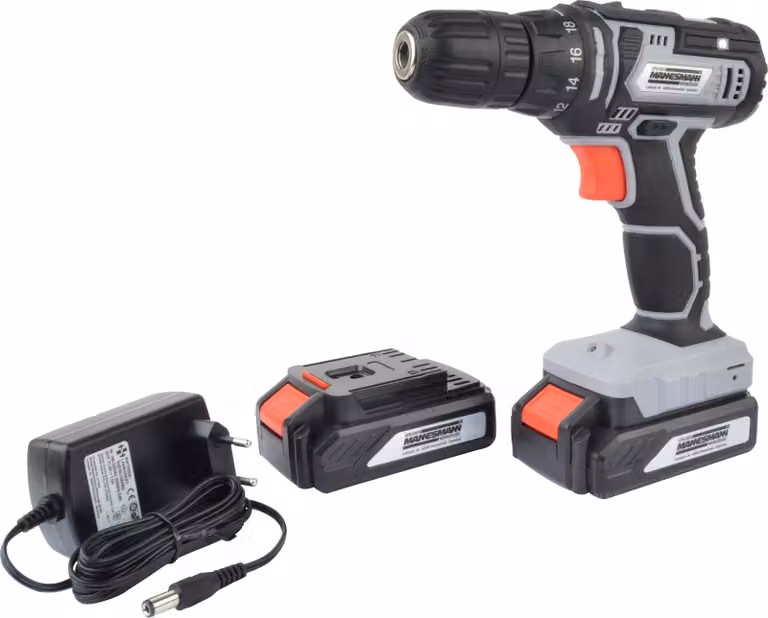 Trapano avvitatore a batteria, 20 V, Li Ion, con 2 batterie ricaricabili da 1,5 Ah