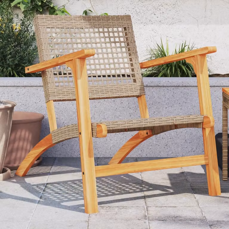 Set di 2 sedie da giardino vidaXL in polyrattan e legno di acacia color beige e marrone con braccioli