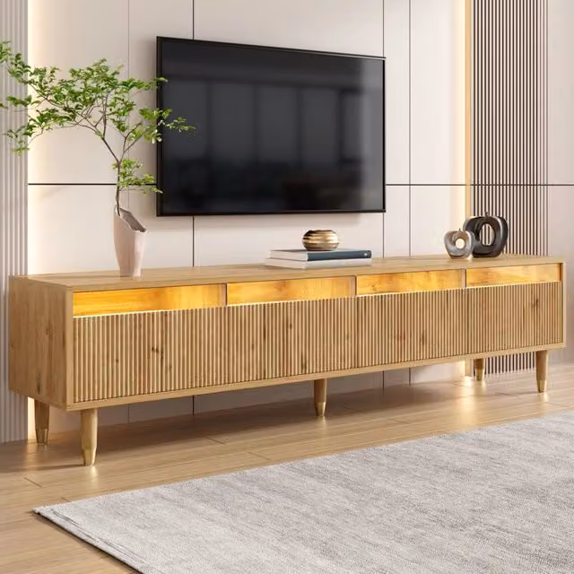 Mobile TV moderno 178 cm, design minimalista in MDF e acrilico effetto legno, 4 cassetti, grande capacità di contenimento, stabile e versatile per soggiorno