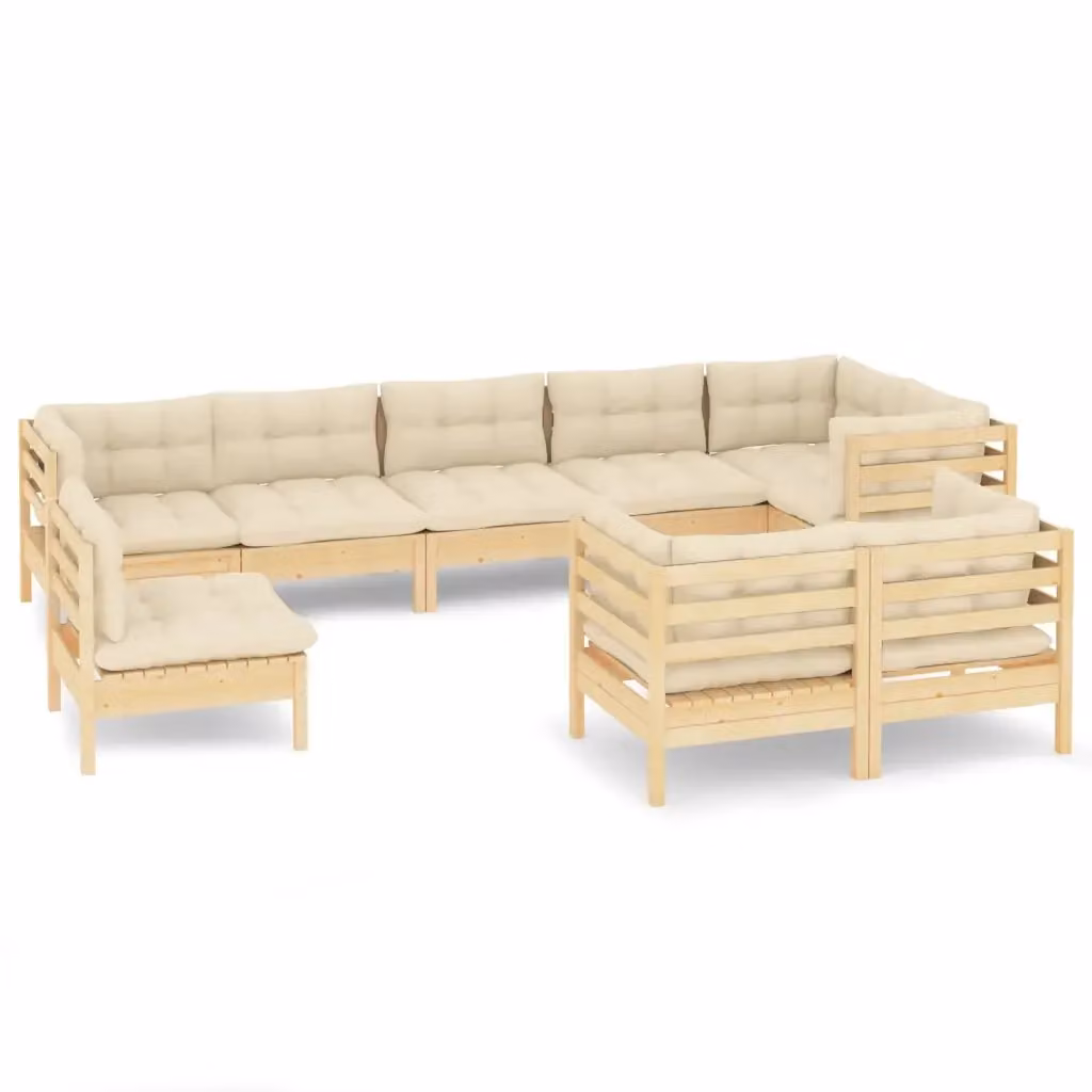 Set di divani da giardino vidaXL in legno di pino massello con cuscini beige 9 pezzi – 2