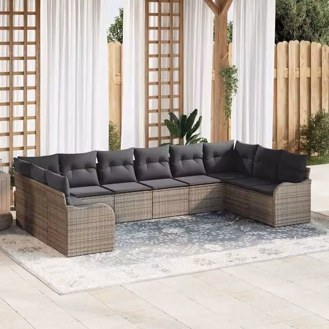 Set Divano da Giardino 10 pz Grigio polyrattan 3354548