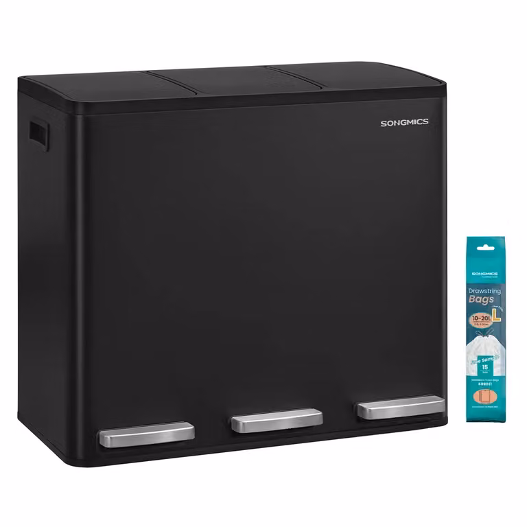 Cestino da Cucina per Raccolta Differenziata con Coperchio e Maniglie, 3 x 18 L / Nero