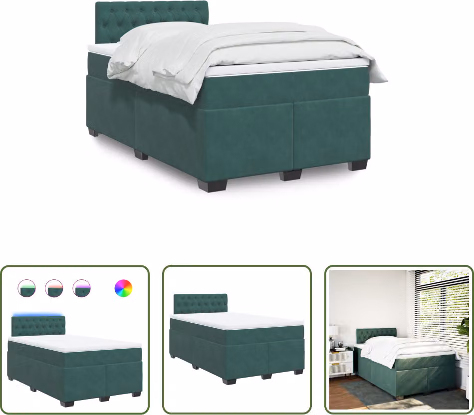 The Living Store Letto a molle con materasso verde scuro 120x200 cm in velluto
