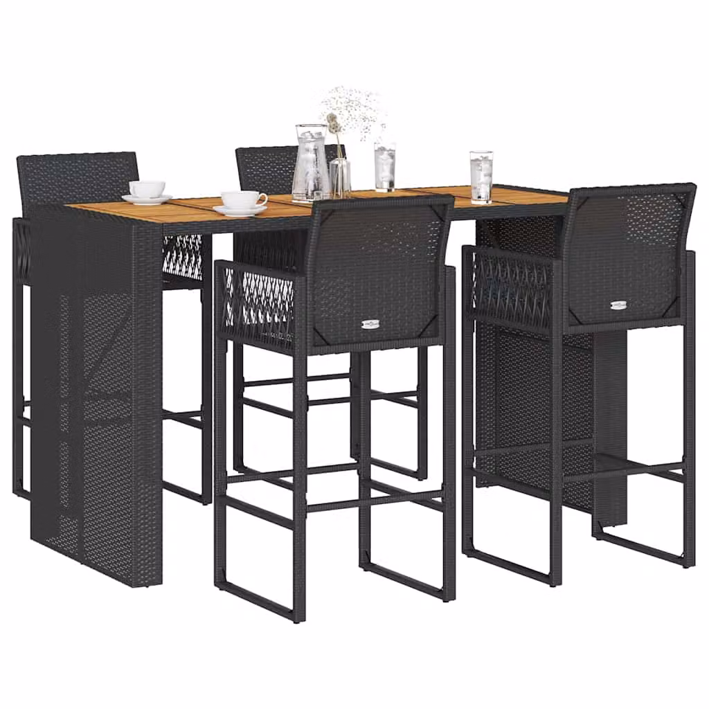 Set Bar da Giardino vidaXL in 5 Pezzi in Polyrattan e Legno di Acacia Nero