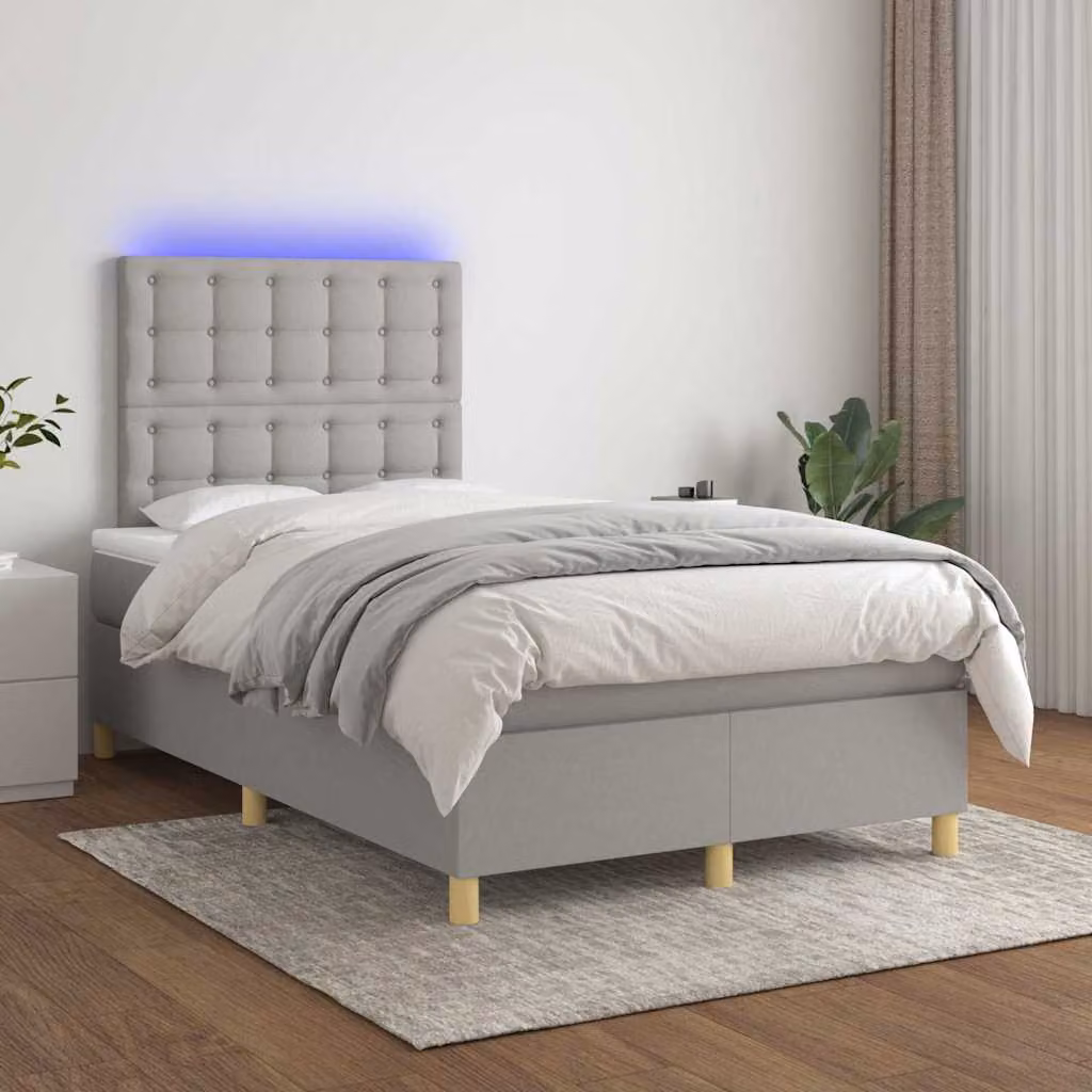 Letto Ibrido con Materasso e Illuminazione LED vidaXL, Grigio Chiaro, L/P/H: 120 x 200 x 203 cm – 1