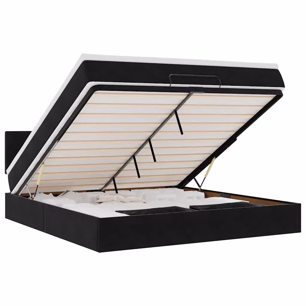 Letto con contenitore a sollevamento vidaXL in velluto nero e bianco con illuminazione sottostante e porte USB L/P/H: 203 x 180 x 88 cm – 2