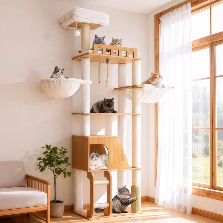 Albero per gatti in legno Kratzbaum, altezza 184 cm, con amaca, ampia piattaforma e scala per arrampicarsi