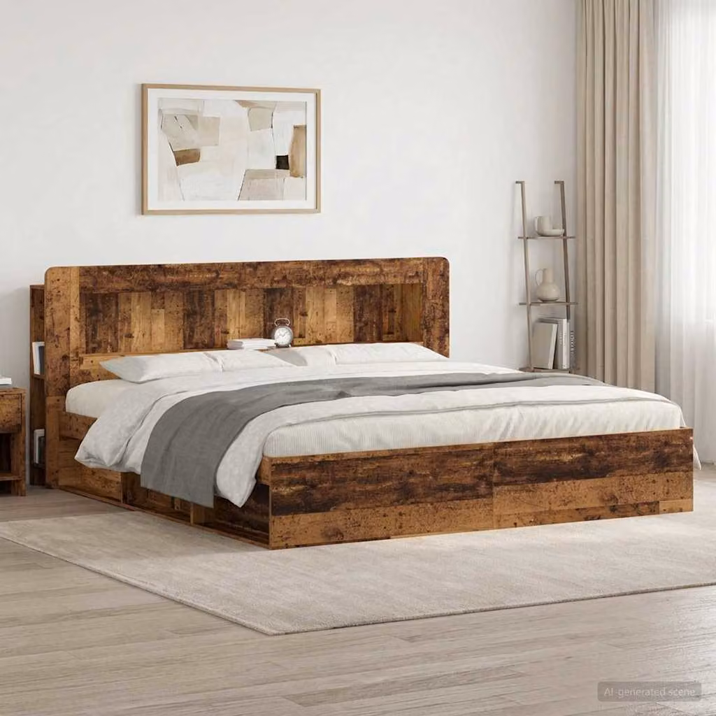 Testata del letto moderna vidaXL in legno ingegnerizzato marrone con ripiani e comodini integrati