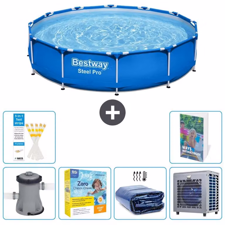 Piscina gonfiabile Bestway Steel Pro, rotonda, dimensioni 366x76 cm, composta da 5 parti, modello S331