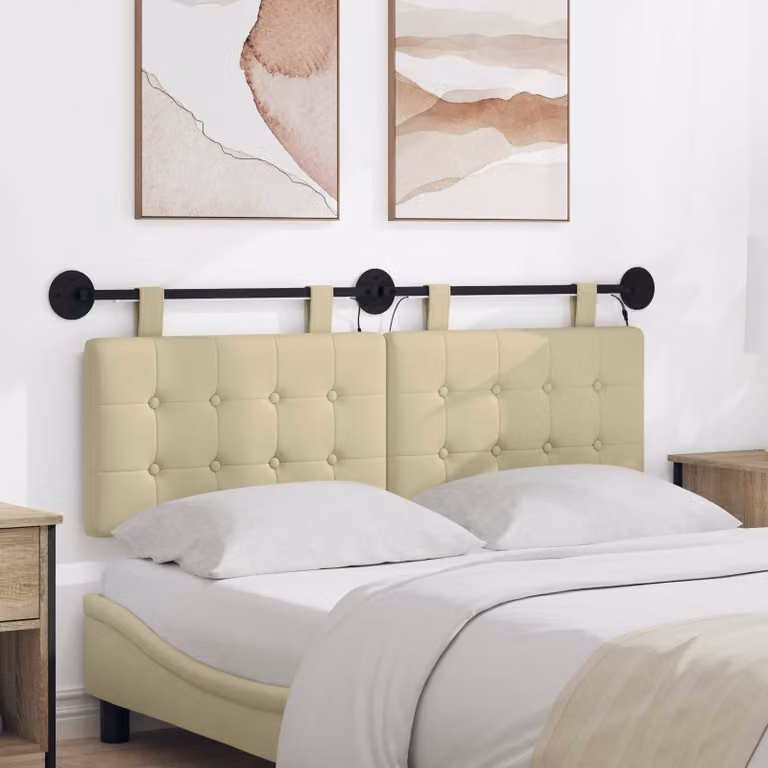 Testiera per letto sospesa vidaXL con luce LED integrata in similpelle beige, design moderno geometrico, L: 130 cm, H: 55 cm, P: 12 cm