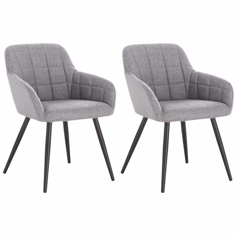 WOLTU Set di 2 sedie per sala da pranzo Sedia da cucina Sedia da soggiorno Sedia imbottita con braccioli, seduta in lino, gambe in metallo, grigio chiaro