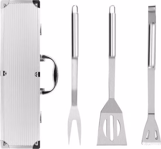 Set di accessori per barbecue Todeco in acciaio inossidabile colore argento con pinze professionale