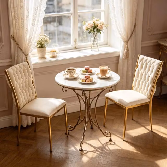 Set di 2 sedie da pranzo in velluto crema e metallo oro