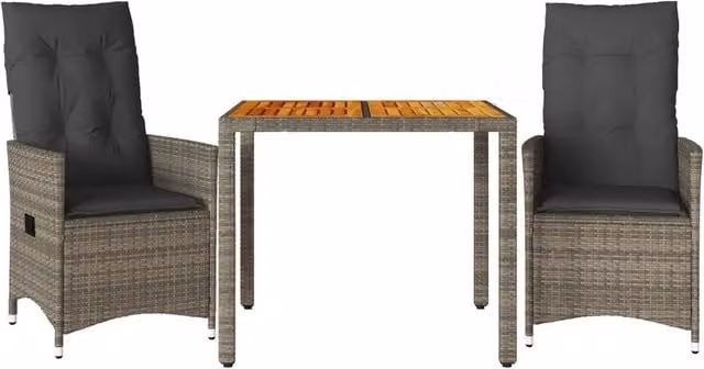 Set da Bistr¨° 3 pz | Set Salotto da Giardino con Cuscini Grigio in Polyrattan