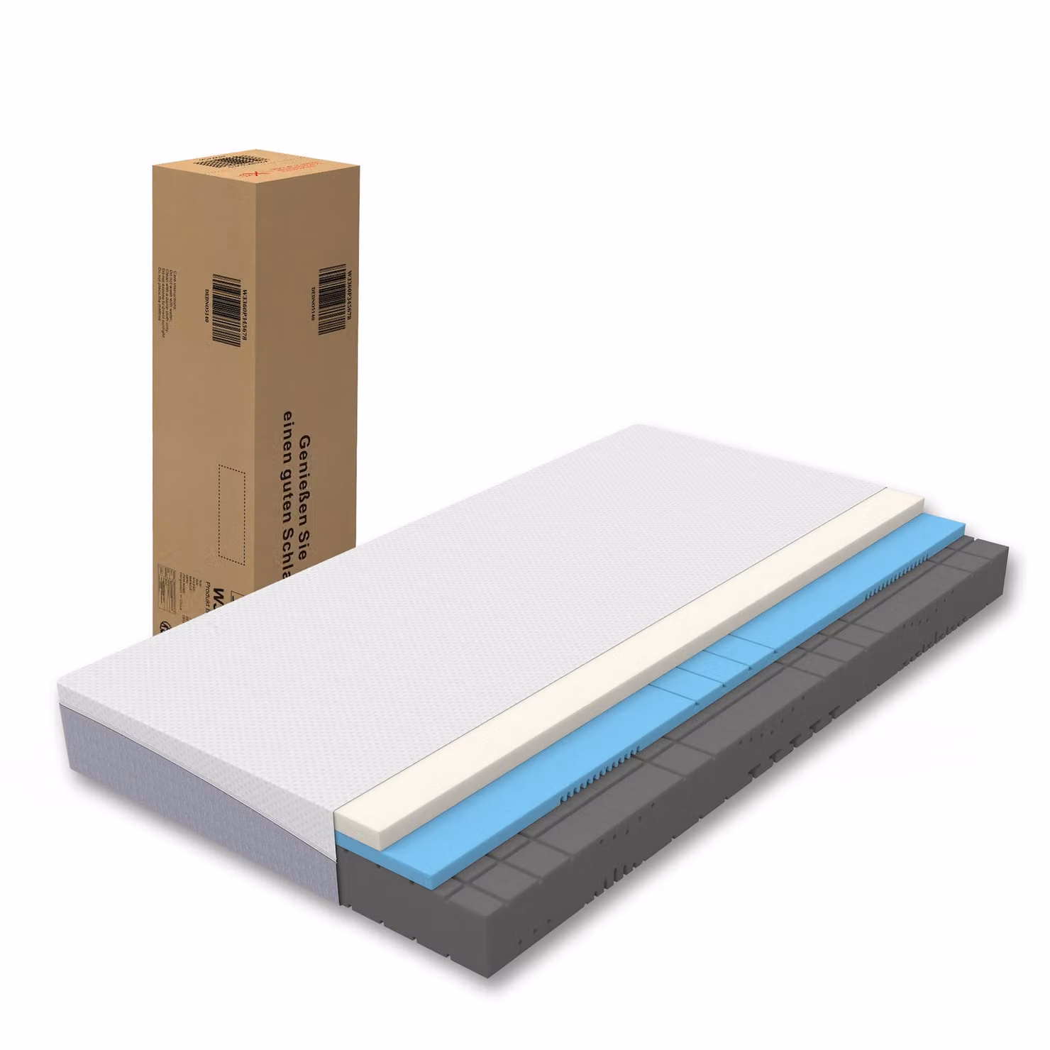 Materasso in schiuma 180x200 cm. Materasso confortevole con rigidità media, altezza 20 cm. Oeko-Tex, colore grigio e bianco, adatto per un utilizzo su entrambi i lati, livello di rigidità H3