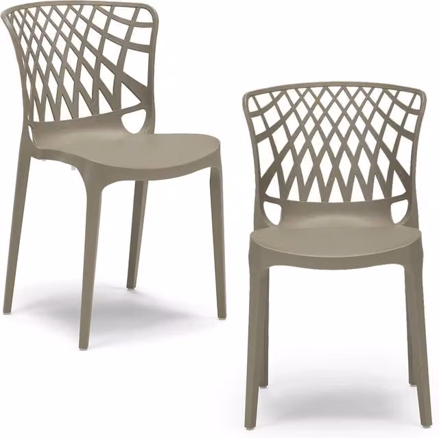 Set di 2 sedie impilabili ARKO Redokasa in polipropilene beige, design moderno resistente ai raggi UV per cucina, sala da pranzo o giardino