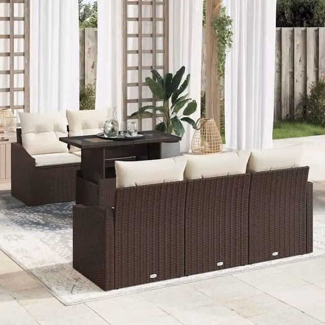 Set Divano da Giardino 6 pz Marrone e Crema polyrattan 3348914