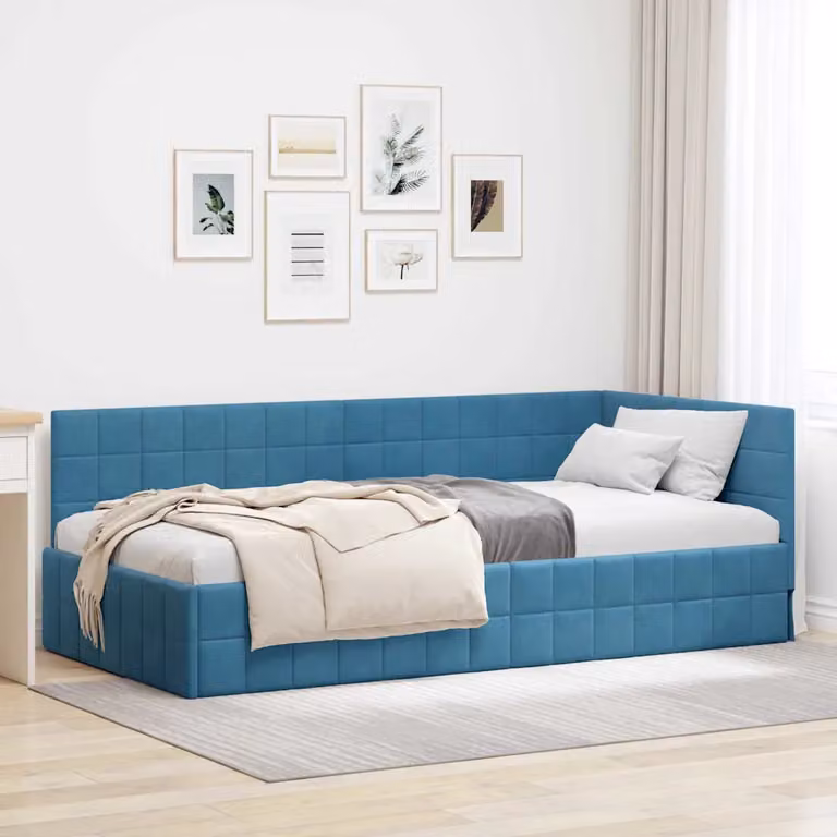 vidaXL Cornice del letto ad angolo in velluto blu, L 100 x P 200 cm