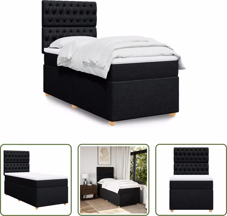 The Living Store Letto a molle con materasso nero 80x200 cm in tessuto