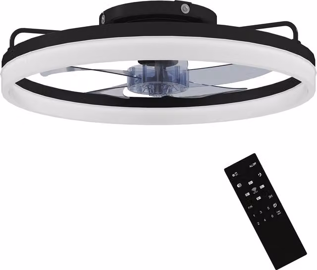 Ventilatore a soffitto HOMCOM in acciaio e plastica con luce LED regolabile, telecomando, timer e 6 velocità, nero