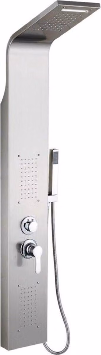 Sistema doccia completo Happyment - Doccia a pioggia e doccetta - Set doccia massaggiante - Soffione quadrato - Acciaio inox - Argento