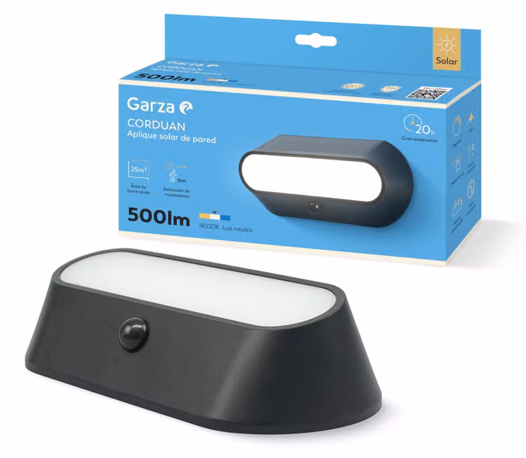 Lampada solare da esterno, 500 lumen, 4000 Kelvin, sensore di movimento a 120°, grado di protezione IP54