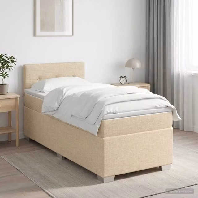 Letto box spring con materasso ibrido vidaXL in tessuto beige e bianco L/P: 100 x 200 cm – 1