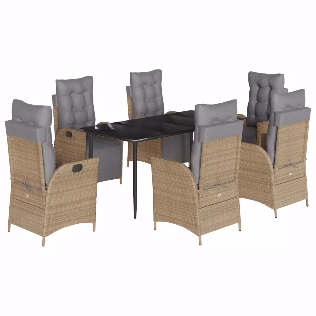 Set da pranzo da giardino VIDAXL in rattan con piano in vetro e 7 pezzi, colori nero, beige e grigio – 2