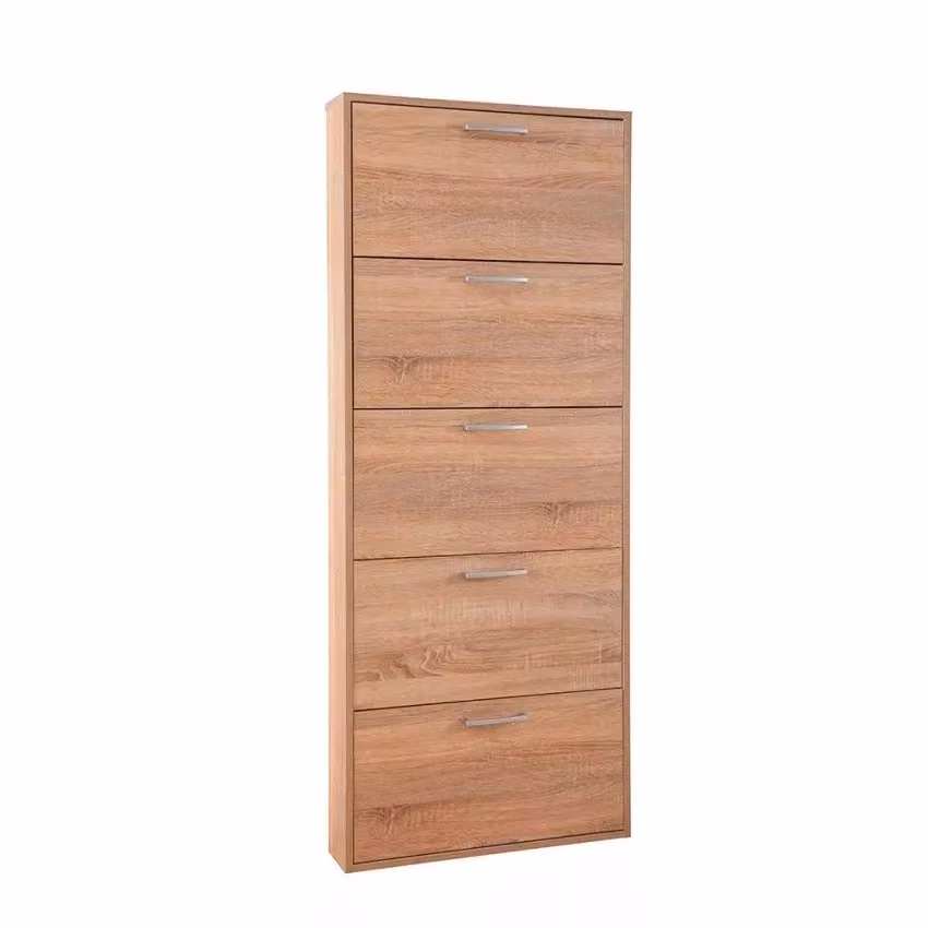 Scarpiera Salvaspazio GIORDANOSHOP con 5 Ante e 15 Paia, Colore Marrone Rovere, L: 65 cm, P: 15 cm, H: 164 cm – 2