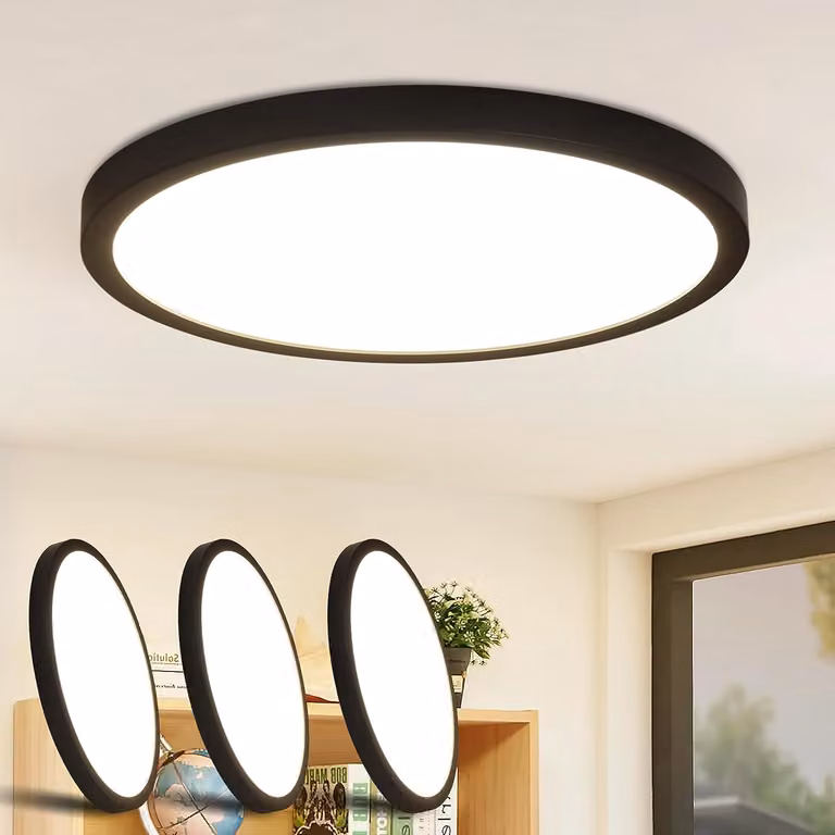 Set di 3 plafoniere a LED ZMH da 24 W, rotonde e piatte, 4000 K, luce bianca neutra, ultra sottili, illuminazione a soffitto per soggiorno e ufficio, nero
