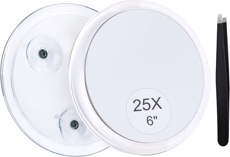 Specchio ingrandente 25x, con ventosa, diametro 15 cm, ideale per il trucco e per i viaggi