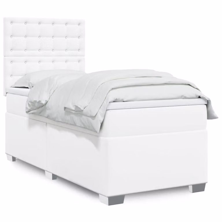 vidaXL Letto Ibrido con Materasso Bianco in Similpelle e Tessuto con Illuminazione Sotto il Letto e Porta USB L/P/H: 90 x 200 cm