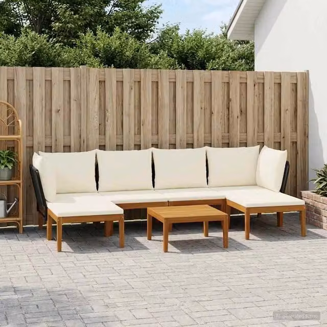 Set di 7 sedie da giardino vidaXL in legno di acacia e corda bianca – 1