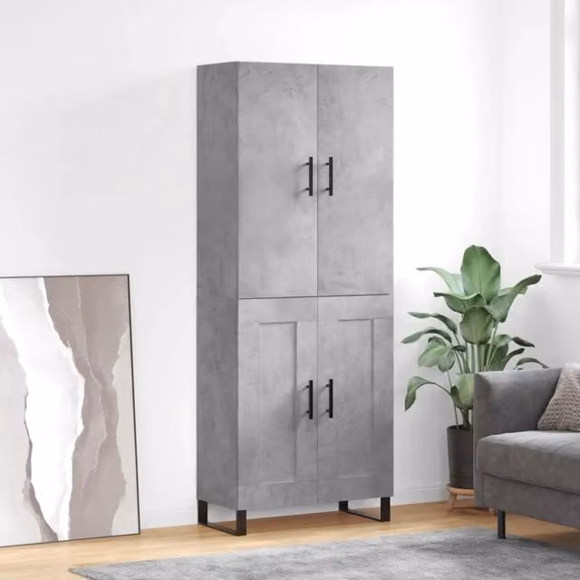 Credenza moderna vidaXL in legno e metallo grigio, sospesa a parete, L: 69,5 cm, P: 34 cm, H: 180 cm