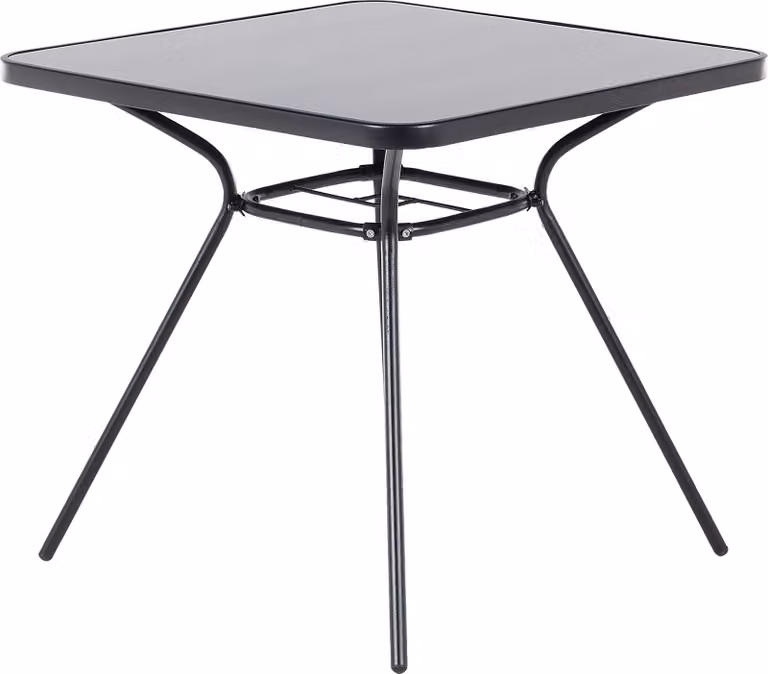 BELIANI Tavolo da giardino nero in acciaio con vetro di sicurezza 80x80 cm quadrato balcone terrazzo