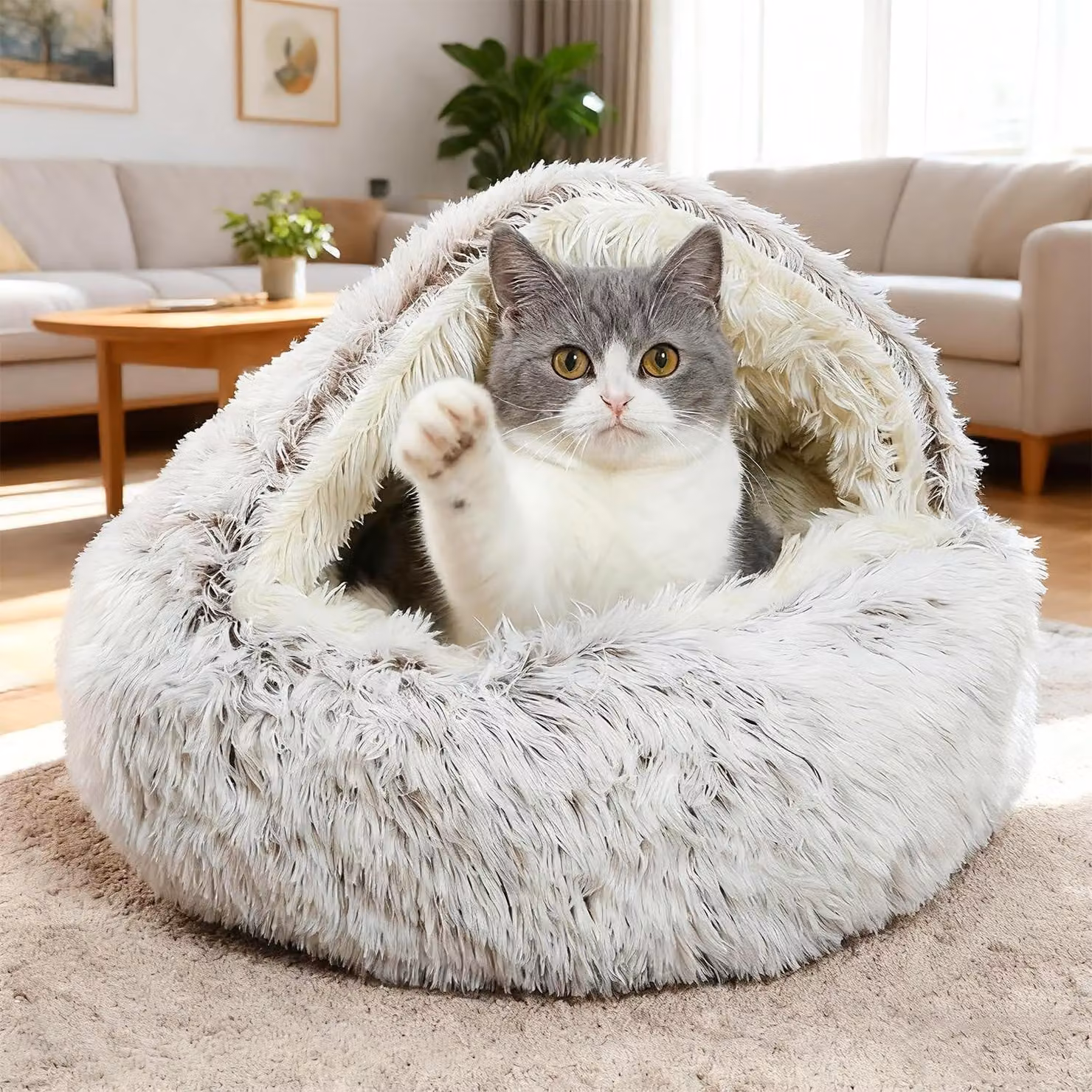 Cuccia per animali domestici in peluche, forma a conchiglia, 50 cm - Lavabile - Morbida e calda