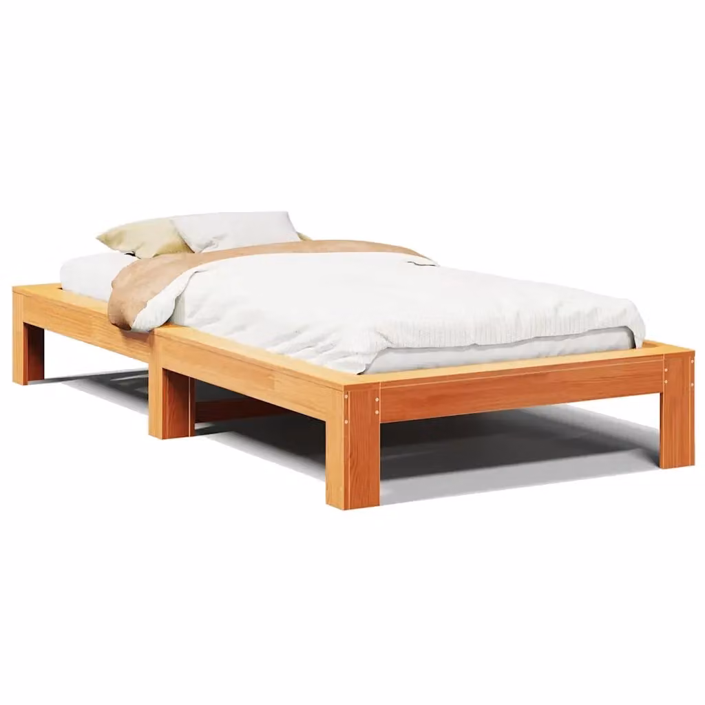 Letto singolo in legno di pino rustico color marrone cera vidaXL L/P: 100 x 200 cm – 2