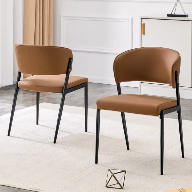 Set di 2 sedie da pranzo moderne, imbottite con struttura in metallo, schienale ergonomico, seduta in ecopelle, adatte per sala da pranzo, soggiorno o cucina - solo sedia, colore marrone