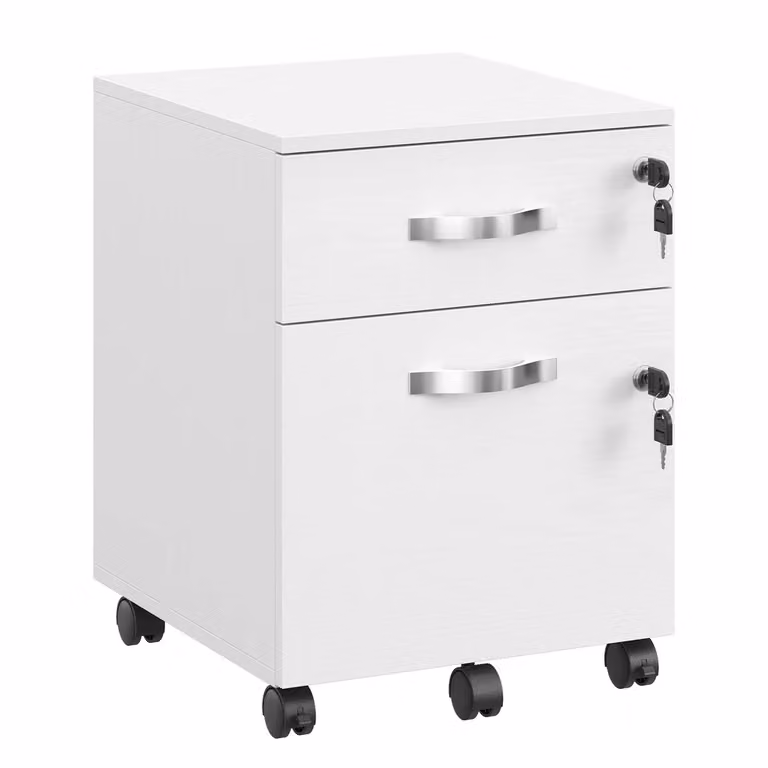 Cassettiera Mobiletto con Serratura e Ruote, Bianco