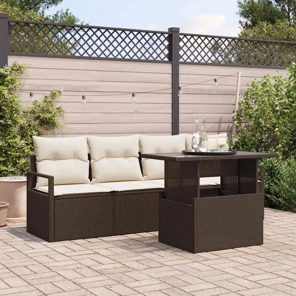vidaXL Set Divano da Giardino a Forma di U con Tavolino e Cuscini Marrone – 1