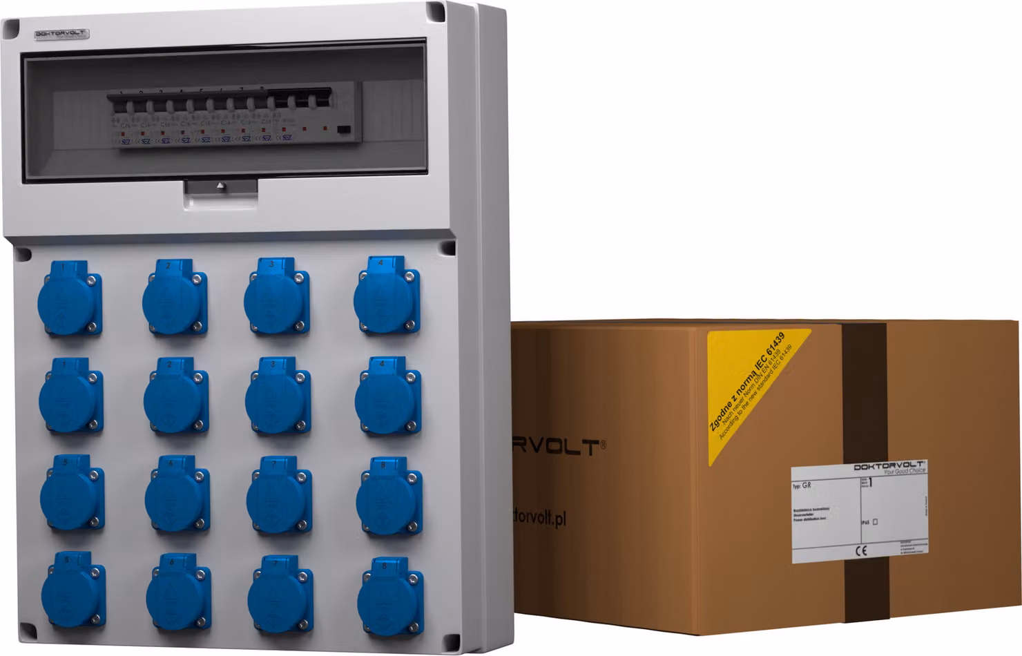 Distributore di corrente GR-S/FI 16x230V Distributore di corrente da cantiere Distributore a parete Doktorvolt® 9078