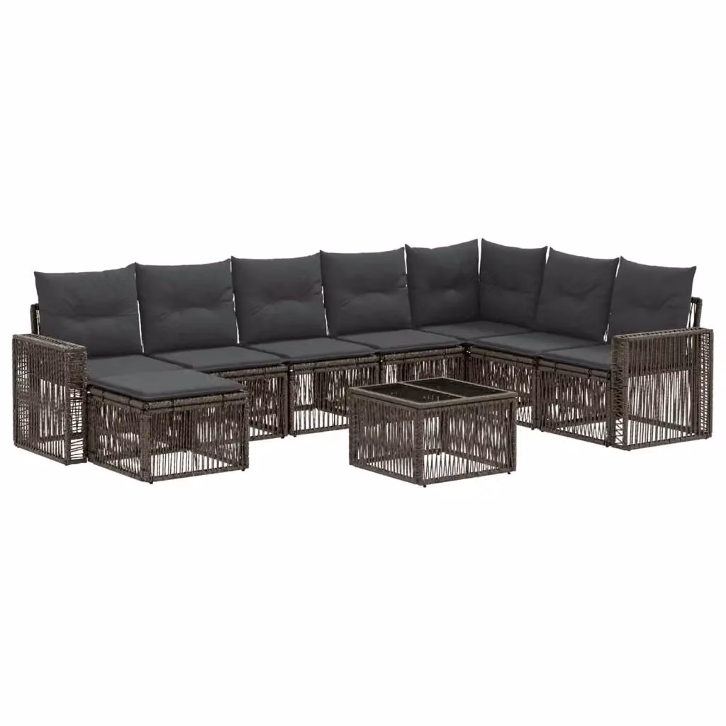 Set Divano da Giardino vidaXL 9 pz a Forma a U in Polyrattan Grigio e Antracite con Tavolino e Ottoman – 2