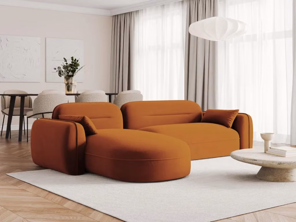 Divano angolare modulare Sydney Cosmopolitan Design a 4 posti in velluto arancione con orientamento sinistro L/P/H: 275 x 140 x 70 cm – 2