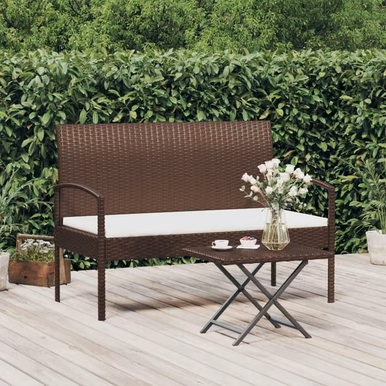 Panchina da giardino The Living Store con cuscini Marrone 105 cm Poly Rattan