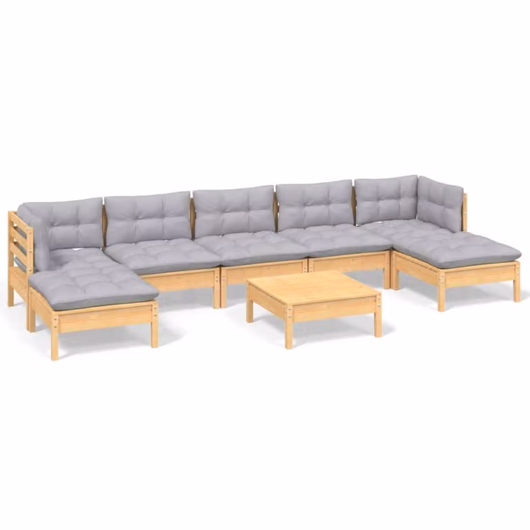 Set Divani da Giardino 8 pz con Cuscini Grigi Massello di Pino