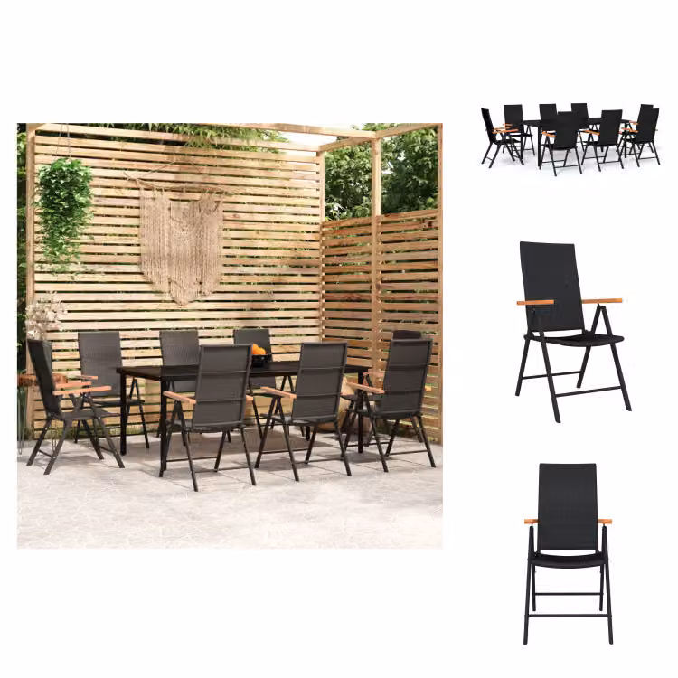vidaXL Set da pranzo da giardino 9 pezzi nero - Set di mobili da giardino
