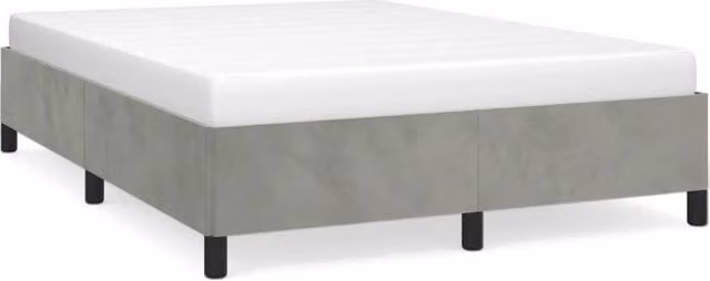 Letto matrimoniale moderno in velluto grigio con struttura in legno e doghe, L/P/H: 140 x 200 x 35 cm – 1