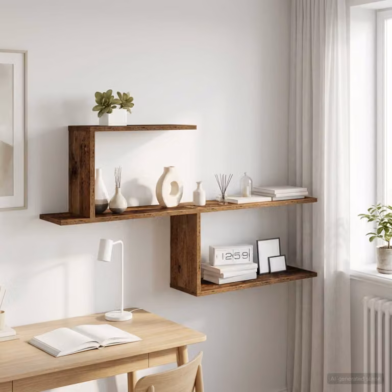 Scaffale da parete vidaXL in legno color marrone, L: 122 cm, P: 18 cm, H: 60 cm