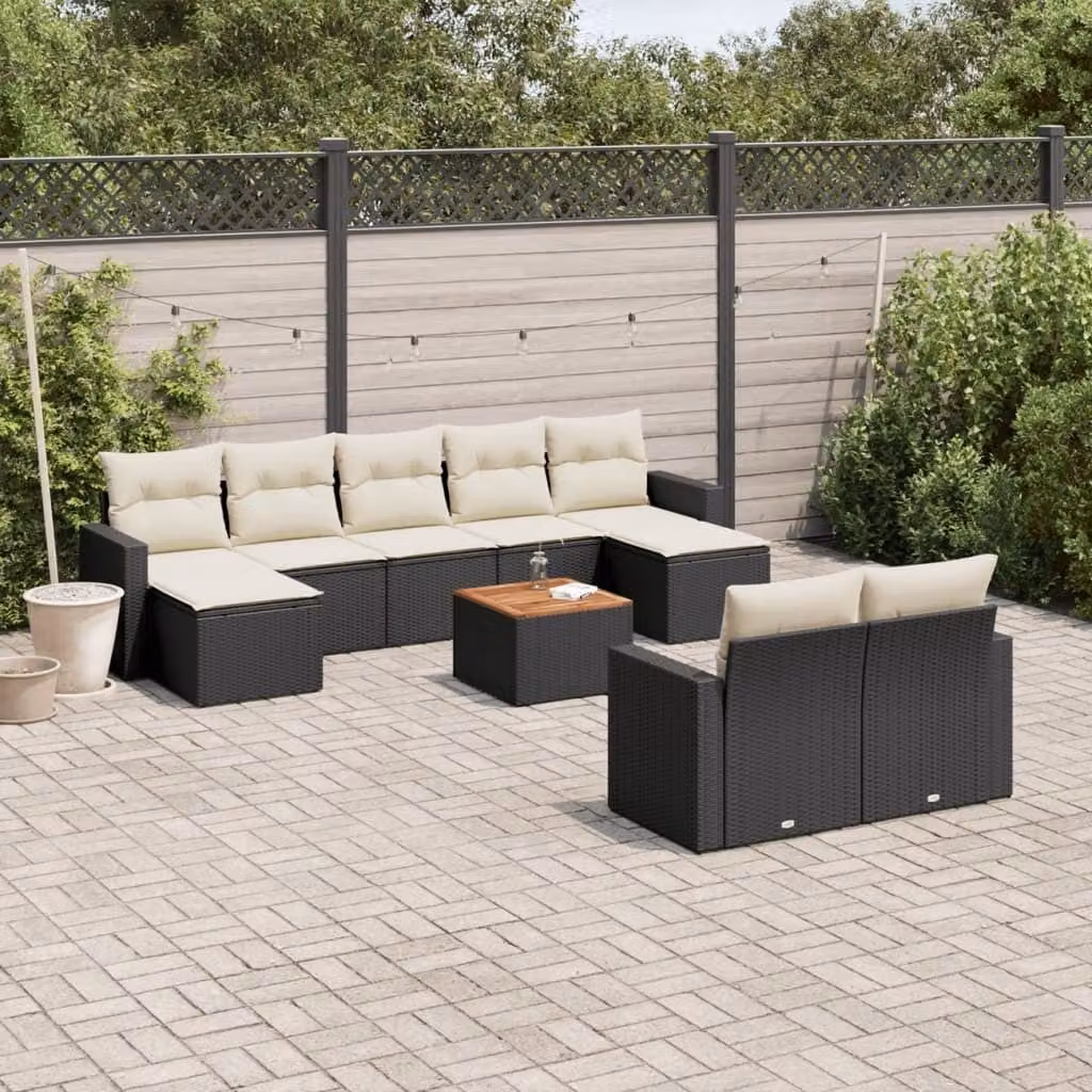 Maison Exclusive - Set da giardino 10 pezzi con cuscini in polyrattan nero